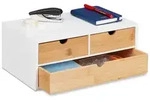 Relaxdays Schreibtisch Organizer 3 Schubladen Wei&szlig;,Hellbraun