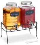 Relaxdays 2er Set Getr&auml;nkespender mit St&auml;nder 4L Schwarz,Silber,Transparent