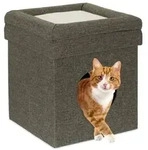Relaxdays Katzenh&ouml;hle mit Dach faltbar Wei&szlig;,Grau