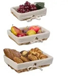Relaxdays 3er Set Brotkorb mit Stoffeinsatz Creme,Hellbraun