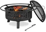 Relaxdays Feuerschale mit Grillrost & Funkenschutz Schwarz,Silber