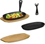 Relaxdays Servierpfanne Holzuntersetzer 2er Set Hellbraun,Schwarz