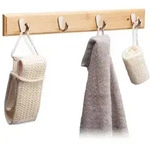 Relaxdays 4 x Hakenleiste Bambus mit 4 Haken Hellbraun,Silber