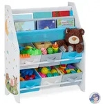 Relaxdays Kinderregal mit 6 Boxen & 2 H&auml;ngef&auml;chern Wei&szlig;,Hellblau,Grau
