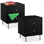 Relaxdays Nachttisch mit 2 Schubladen Gold,Schwarz