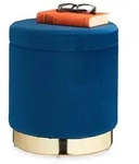 Relaxdays Samthocker mit Stauraum blau Dunkelblau,Gold