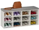 Relaxdays Schuhbank mit gepolsterter Sitzfl&auml;che Wei&szlig;,Grau