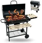Relaxdays Holzkohlegrill Grillwagen mit Deckel Hellbraun,Schwarz,Silber