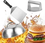 Relaxdays Smash Burger Set 3-teilig Edelstahl Schwarz,Silber