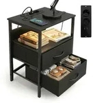 Relaxdays Beistelltisch mit LED & USB-Anschluss Schwarz