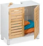 Relaxdays Waschbeckenunterschrank mit Bambus-T&uuml;ren Wei&szlig;,Hellbraun
