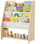 Relaxdays B&uuml;cherregal Kinder 4 Stofftaschen Wei&szlig;,Hellbraun