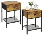 Relaxdays Nachttisch 2er Set Schublade & Ablage Dunkelbraun,Schwarz