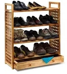 Relaxdays Schuhregal Walnuss mit Schublade Hellbraun