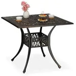 Relaxdays Eckiger Gartentisch mit Schirmloch Gold,Schwarz