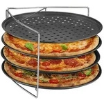 Relaxdays Loch Pizzablech 4er Set mit Gestell Anthrazit,Silber