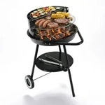Relaxdays Holzkohlegrill mit Rollen Schwarz,Silber