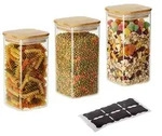 Relaxdays 3er Set Vorratsgl&auml;ser mit Deckel 1500 ml Hellbraun,Transparent