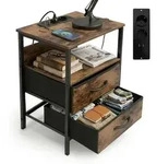 Relaxdays Beistelltisch mit USB-Anschluss Braun,Schwarz