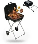 Relaxdays Holzkohlegrill mit Deckel & Rollen Schwarz,Silber