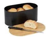 Relaxdays Ovaler Brotkasten mit Bambusdeckel Hellbraun,Schwarz
