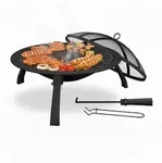 Relaxdays Feuerschale mit Grillrost Schwarz,Silber