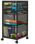 Relaxdays Rollcontainer mit 5 Schubladen Schwarz,Silber