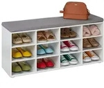 Relaxdays Schuhbank mit gepolsterter Sitzfl&auml;che Wei&szlig;,Grau