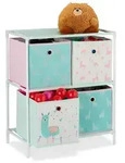 Relaxdays Kinderregal Lama mit Boxen Wei&szlig;,Rosa,T&uuml;rkis