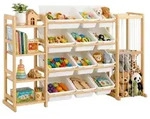 Relaxdays Gro&szlig;es Kinderregal mit 12 Boxen Wei&szlig;,Hellbraun