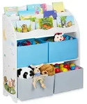 Relaxdays Kinderregal mit 4 Stoffboxen Wei&szlig;,Hellblau,Grau