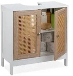 Relaxdays Waschbeckenunterschrank mit Rattan-T&uuml;ren Wei&szlig;,Hellbraun