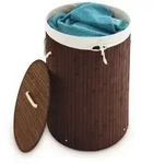 Relaxdays 2 x W&auml;schekorb Bambus rund braun Wei&szlig;,Braun