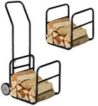 Relaxdays Kaminholzwagen mit Holzkorb Schwarz,Grau
