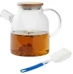 Relaxdays Teekanne Glas mit Bambusdeckel Hellbraun,Silber,Transparent