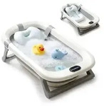 Relaxdays Faltbare Babybadewanne mit Kissen Creme,Schwarz,Grau