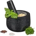 Relaxdays Granit M&ouml;rser mit St&ouml;&szlig;el 12 cm Schwarz
