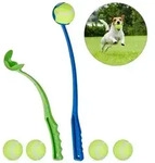 Relaxdays 4 x Ballschleuder f&uuml;r Hunde Blau,Gelb,Gr&uuml;n
