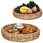 Relaxdays 2-tlg. Tablett Set aus Wasserhyazinthe Hellbraun