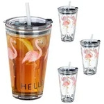 Relaxdays 4er Set Glasbecher Flamingo Rosa,Schwarz,Transparent