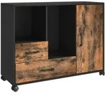 Relaxdays Rollcontainer 2 Schubladen & 4 F&auml;cher Braun,Schwarz