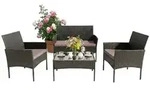Relaxdays 4-teiliges Gartenm&ouml;bel Set Rattan Schwarz,Grau