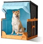 Relaxdays Hundestrandkorb Holz & Rattan inkl. Napf Hellblau,Hellbraun,Schwarz