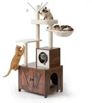 Relaxdays Kratzbaum mit Katzenklo-Schrank 150 cm Wei&szlig;,Dunkelbraun