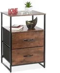 Relaxdays Nachttisch Industrial mit 2 Schubladen Dunkelbraun,Schwarz