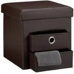 Relaxdays Sitzhocker aus Kunstleder mit 2 F&auml;chern Dunkelbraun,Silber