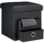 Relaxdays Sitzhocker aus Kunstleder mit 2 F&auml;chern Schwarz,Silber