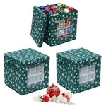 Relaxdays Weihnachtskugel Aufbewahrungsbox 3er Set Wei&szlig;,Dunkelgr&uuml;n