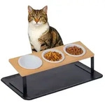 Relaxdays Katzennapf erh&ouml;ht Keramik mit Unterlage Wei&szlig;,Hellbraun,Schwarz