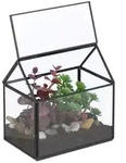 Relaxdays Pflanzenterrarium aus Glas Hausform Schwarz,Transparent